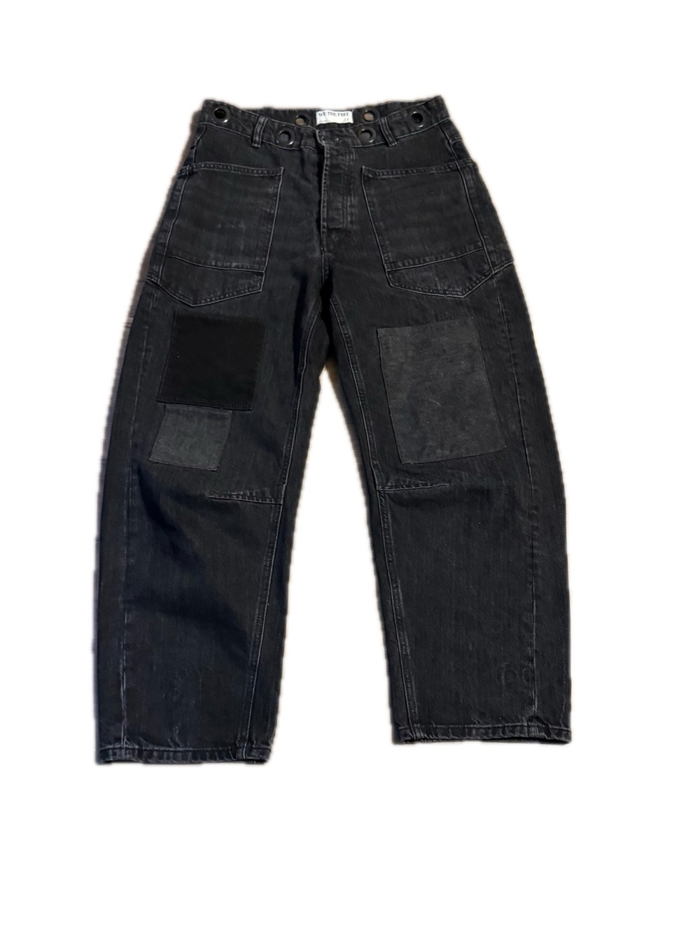 Free People Womens Moxie Low Slung Barrel Jeans Size 27 Black Patchwork Pants